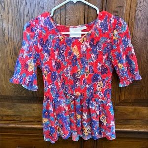 Anthropologie Maeve Ashton Peplum Top Floral Small